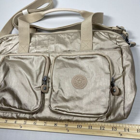 Kipling Cyrene Carry On Travel Bag Crossbody Double Handle Sparkly Gold With Tag - Picture 4 of 16